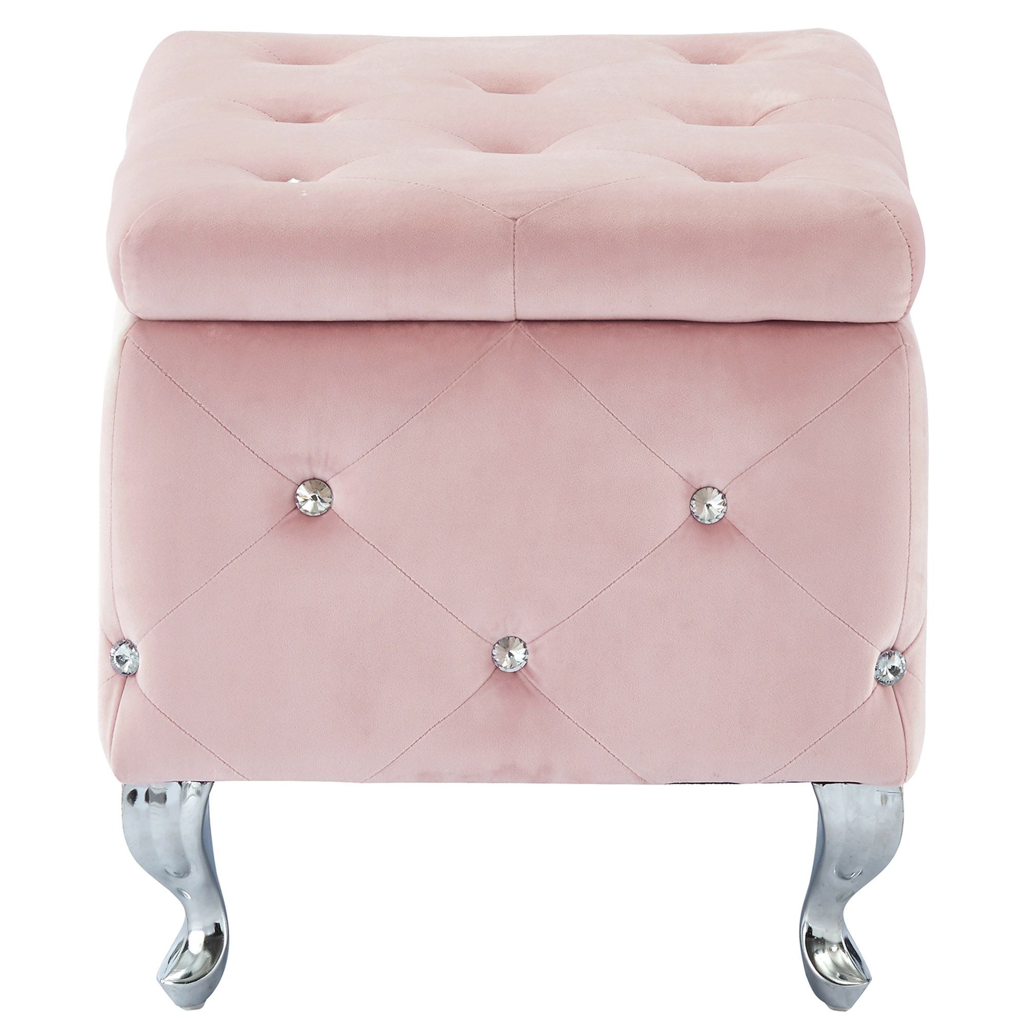 Monique Square Storage Ottoman in Blush Pink and Chrome