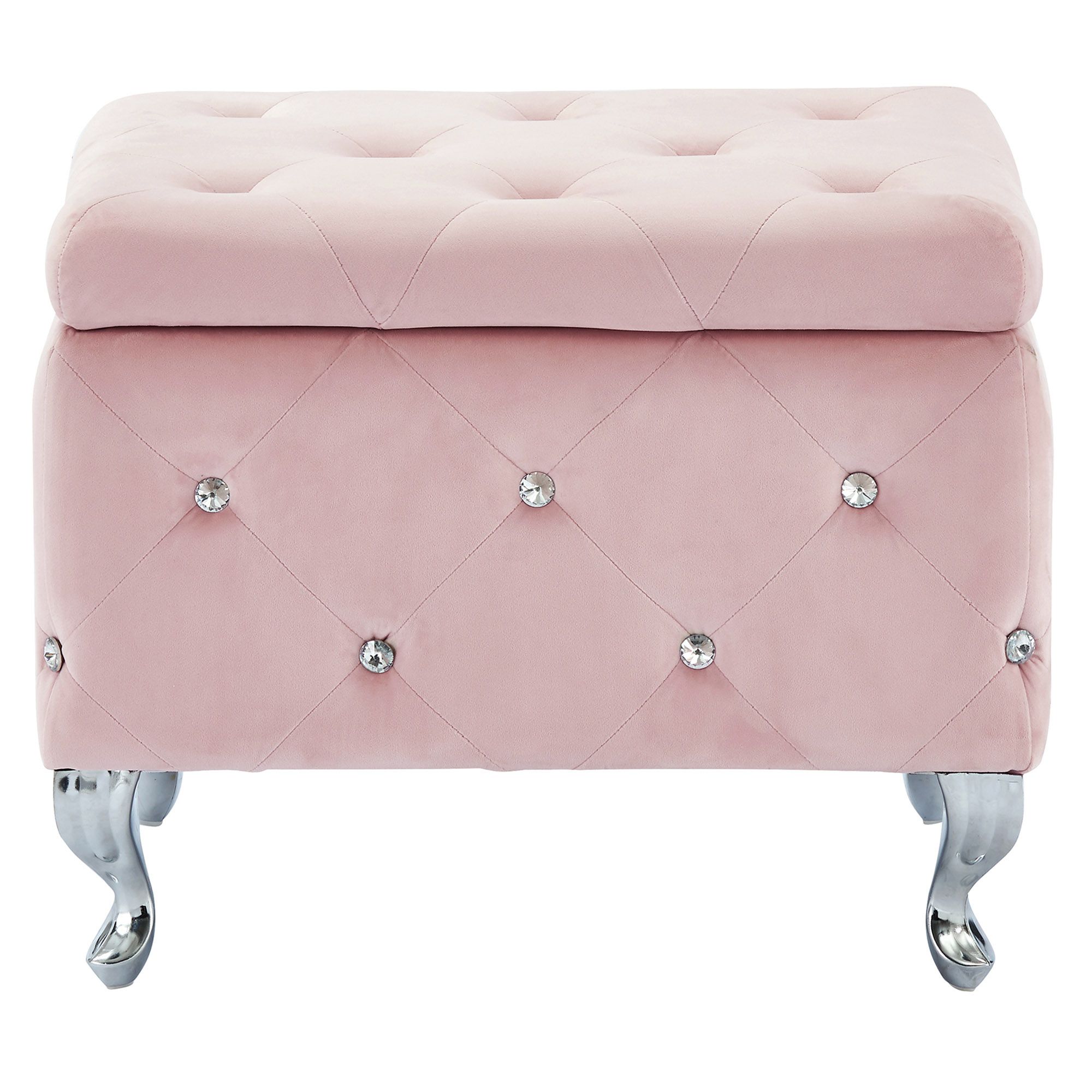 Monique Square Storage Ottoman in Blush Pink and Chrome