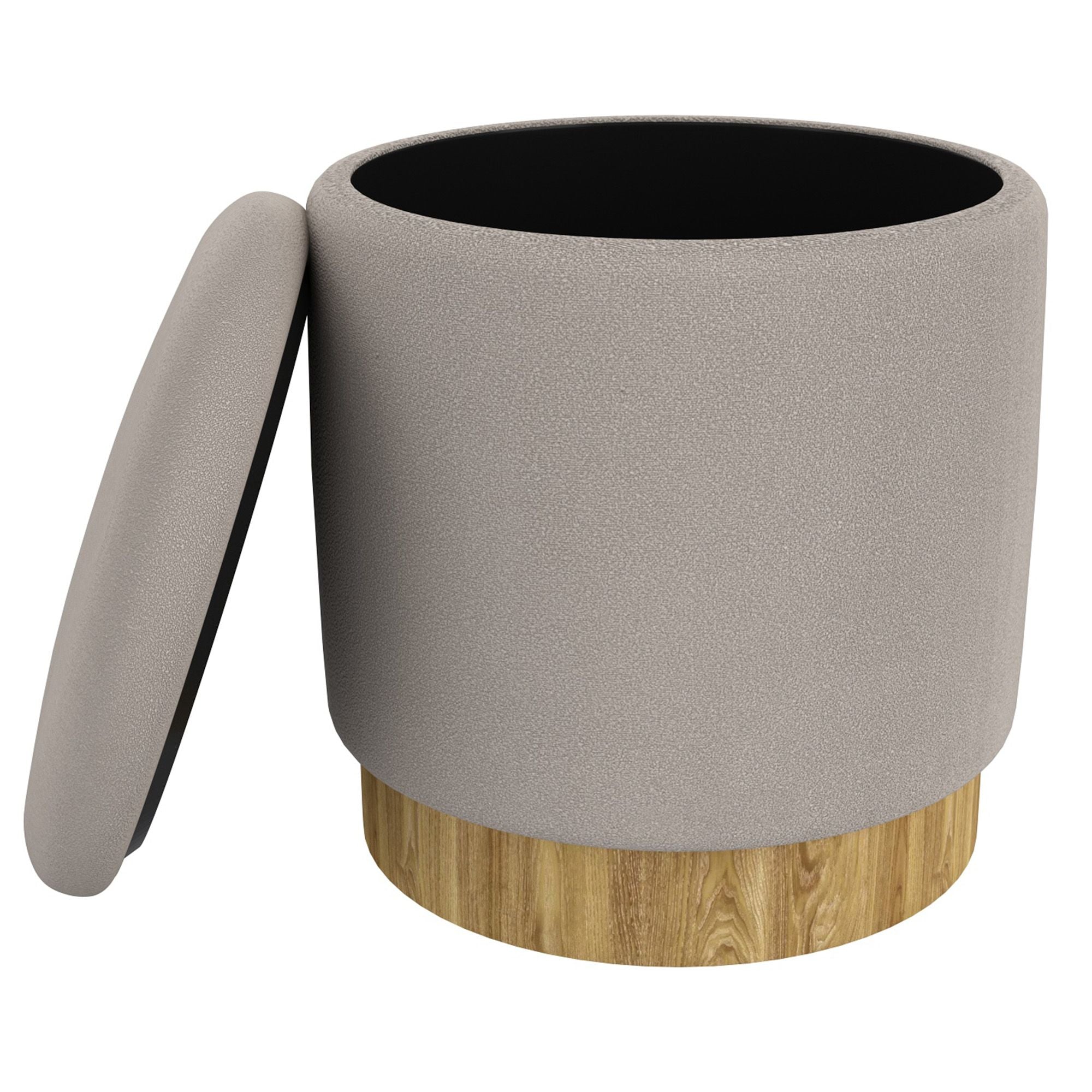 Alya Round Storage Ottoman in Warm Grey and Natural