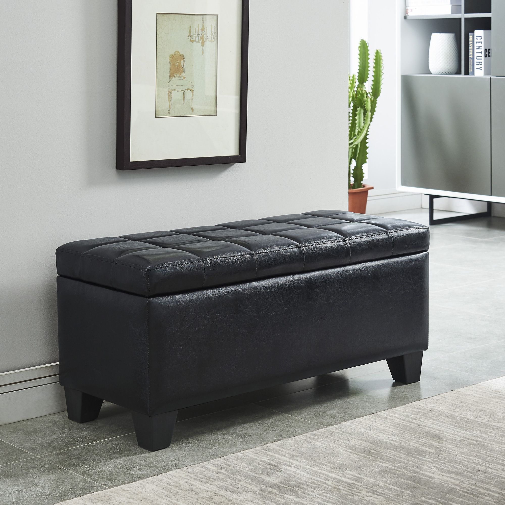 Winston Rectangular Storage Ottoman Bench in Black