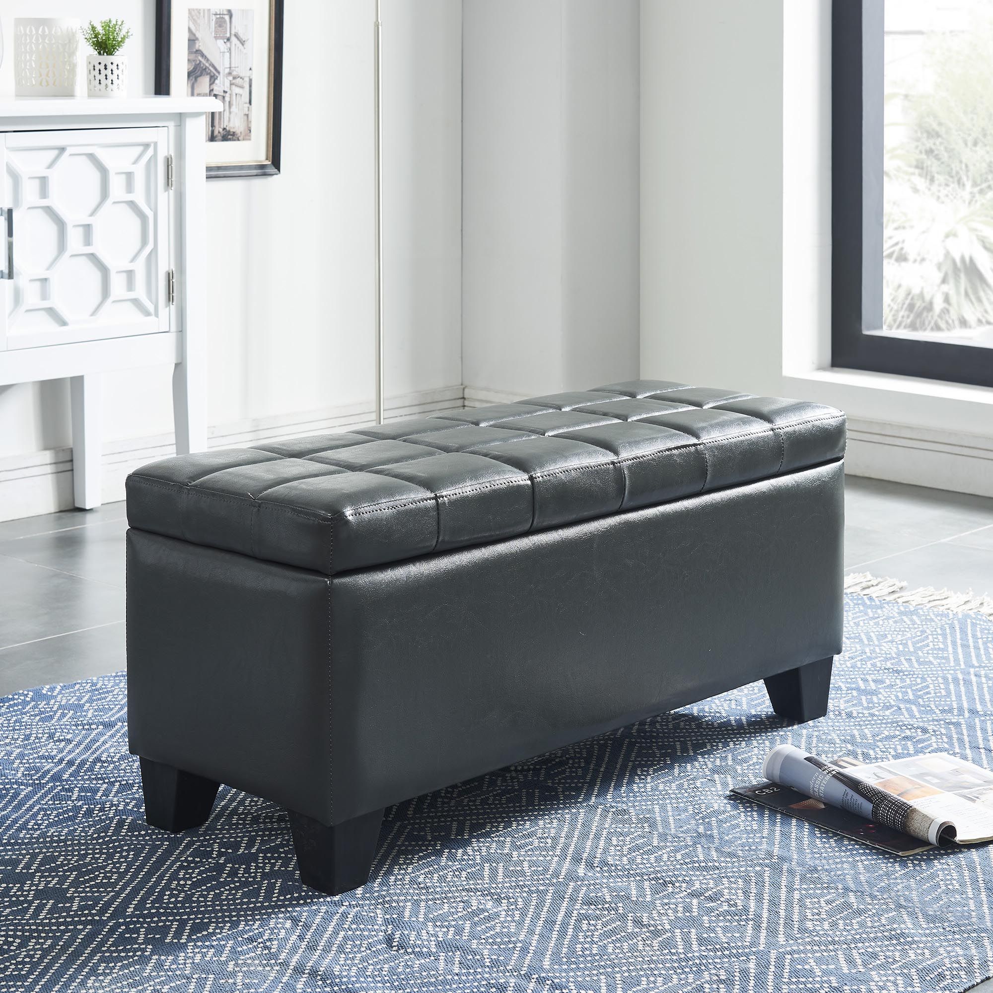 Winston Rectangular Storage Ottoman Bench in Grey