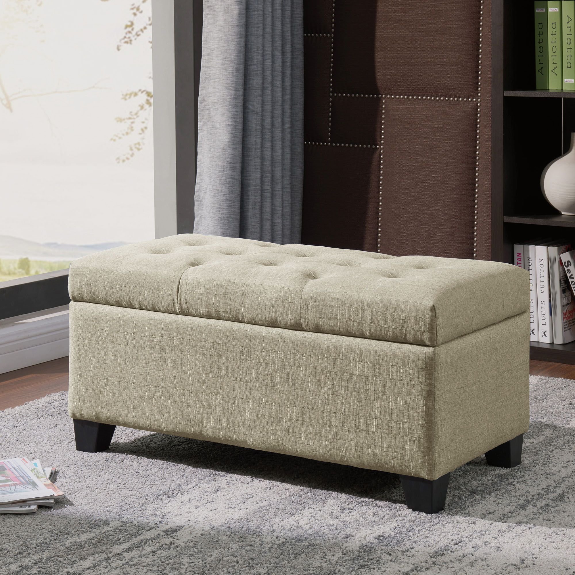 Harper Rectangular Storage Ottoman Bench in Beige