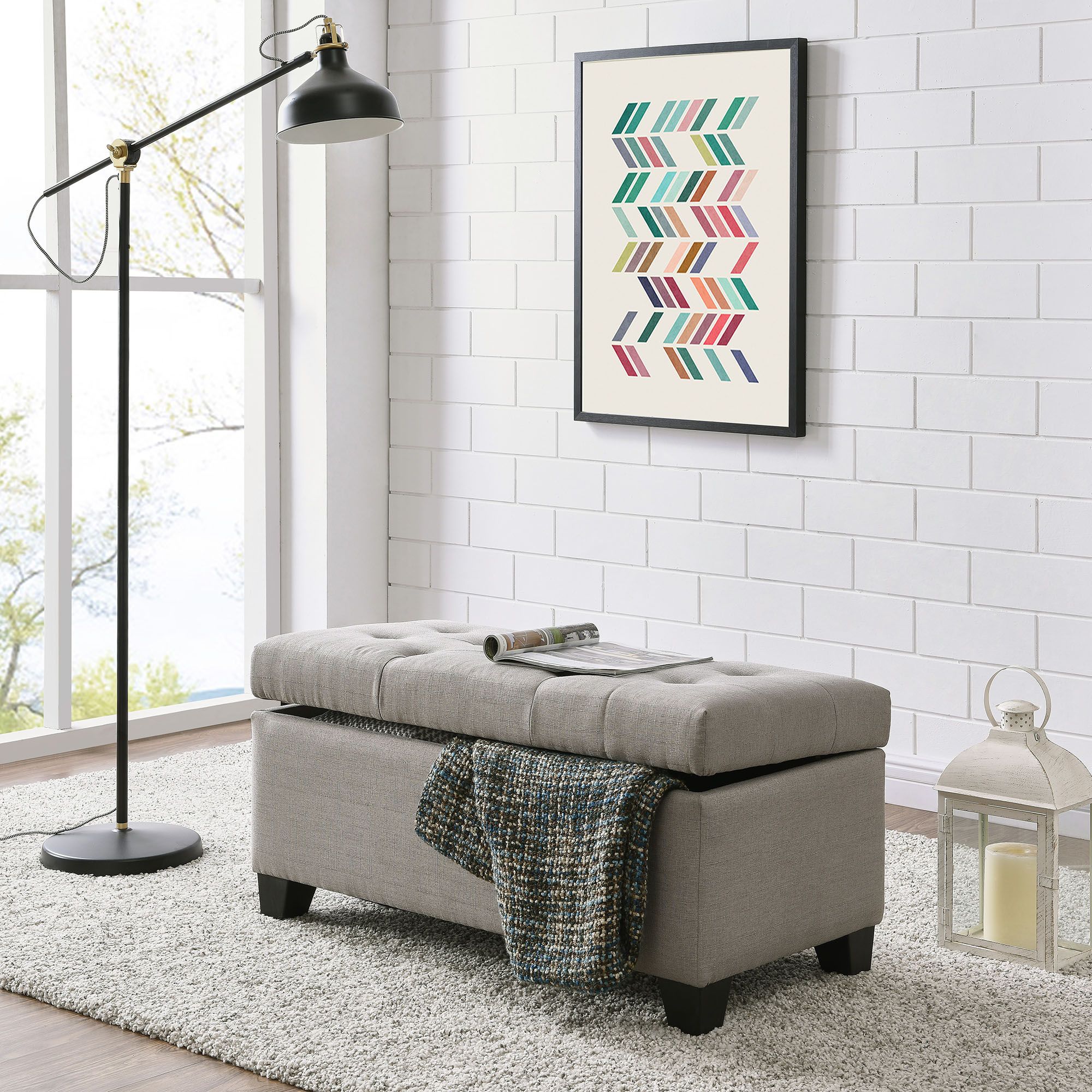 Harper Rectangular Storage Ottoman Bench in Light Grey