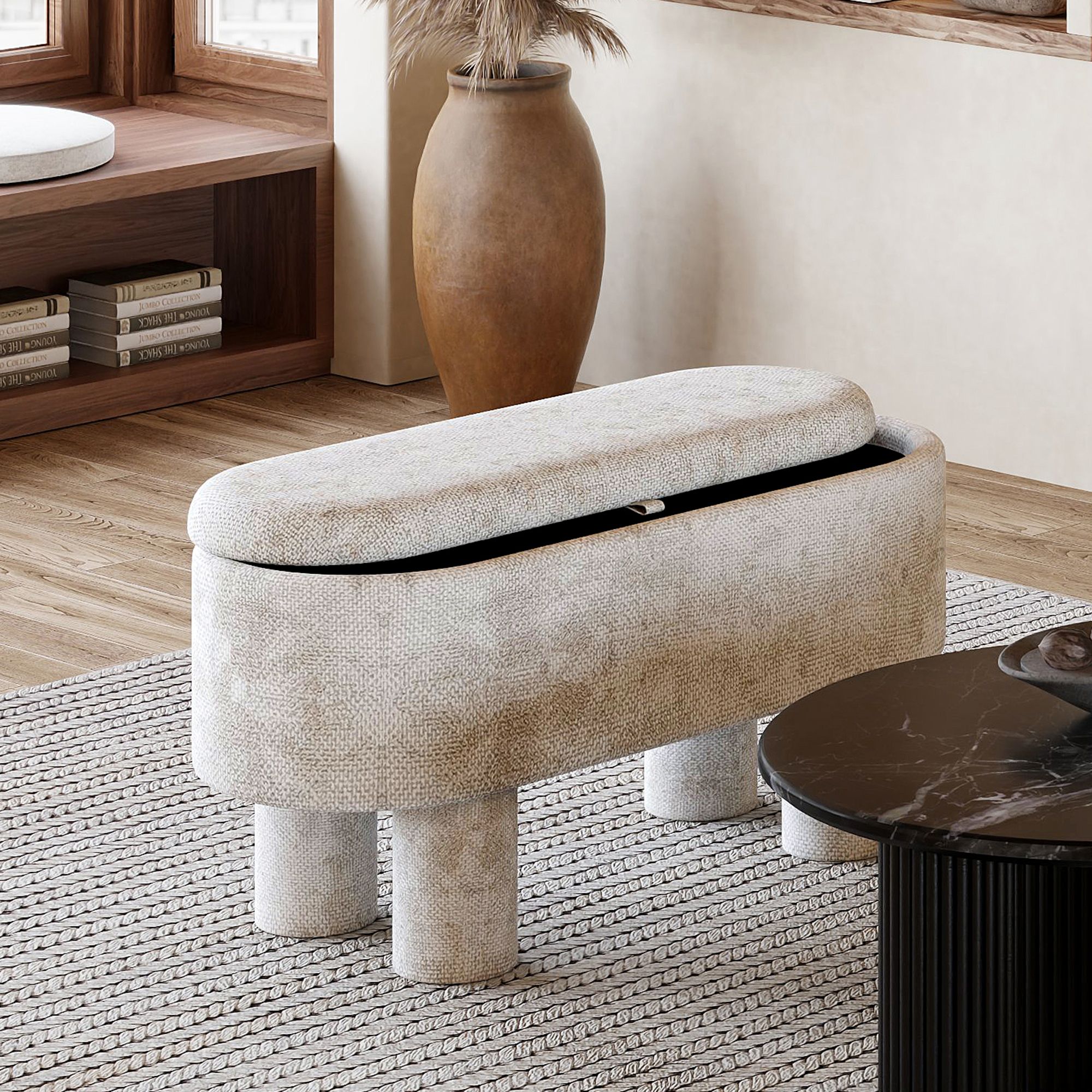 Sezron Storage Ottoman Bench in Beige
