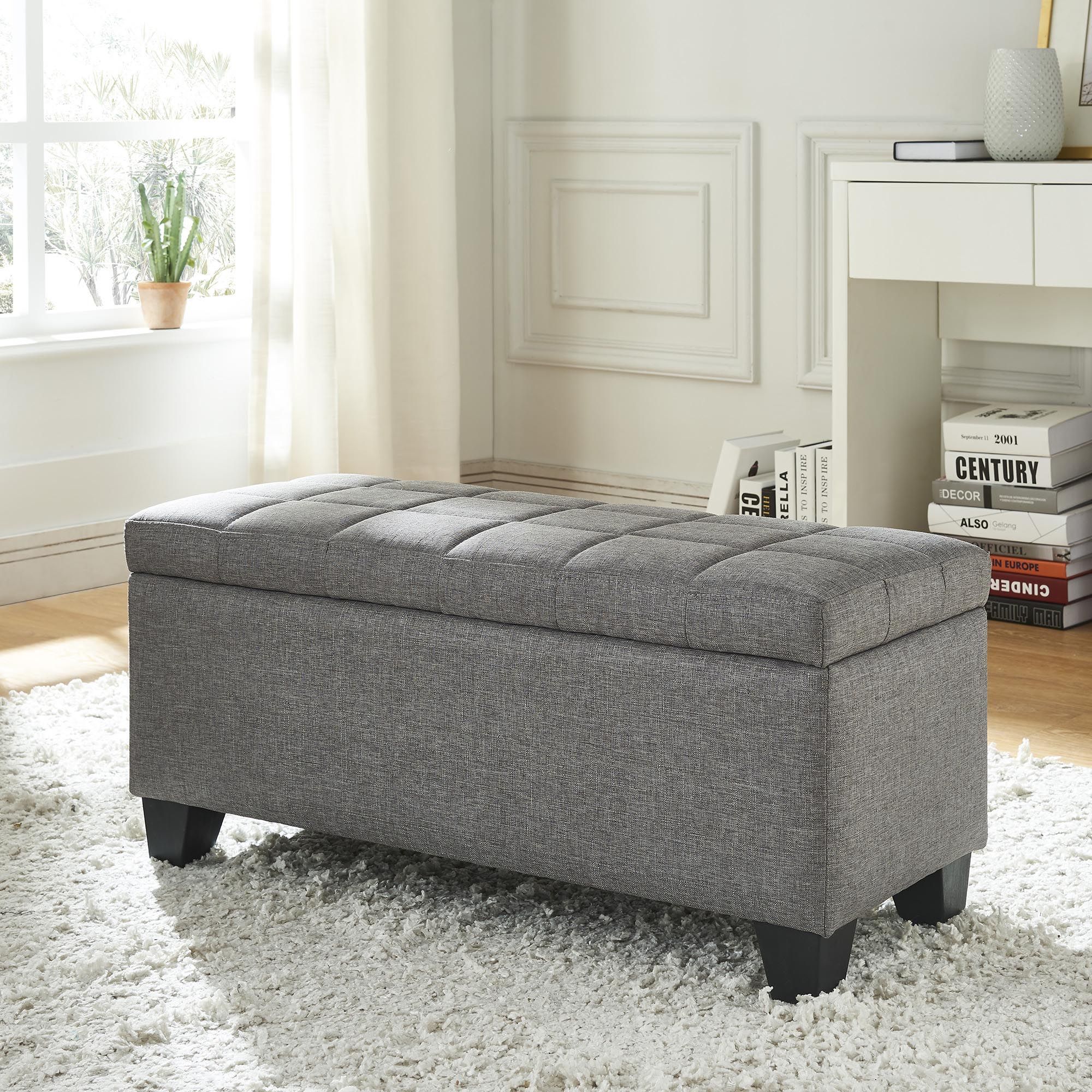 Lila Rectangular Storage Ottoman Bench in Grey