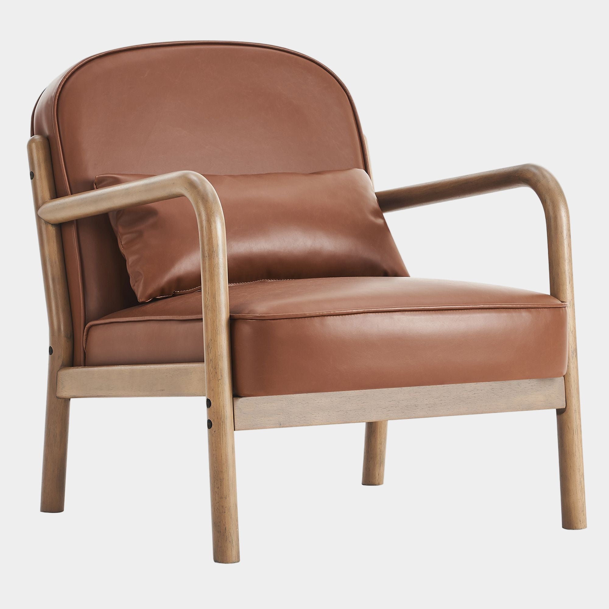 Fani Accent Chair, Faux Leather in Saddle and Walnut