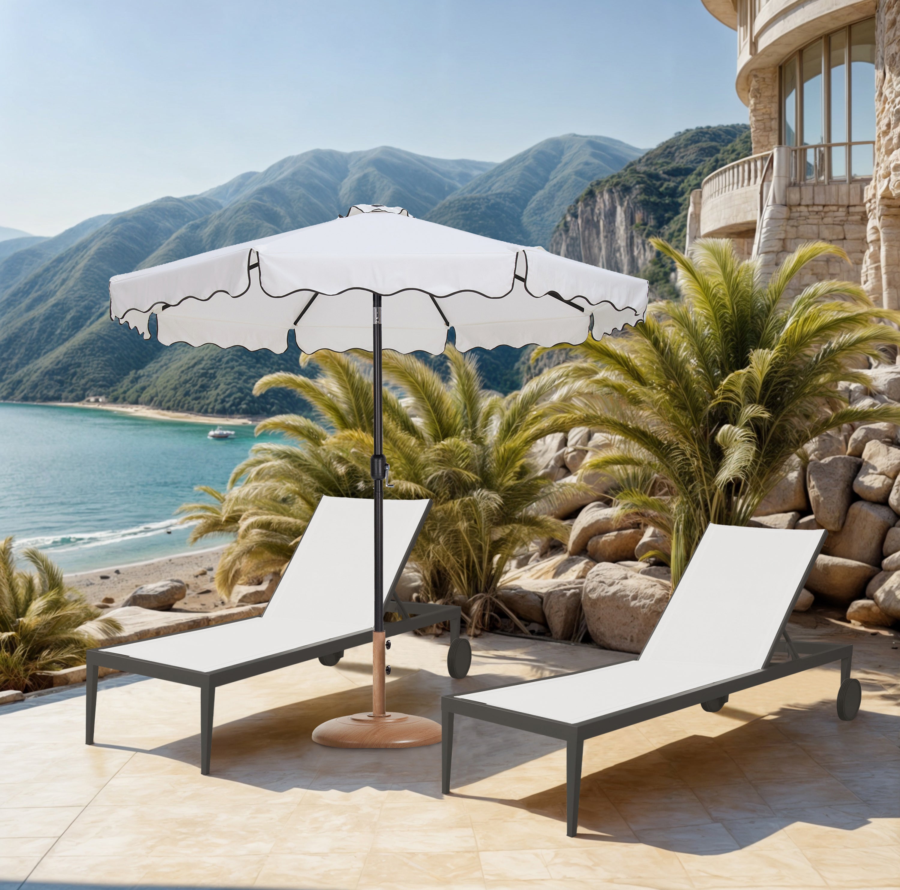 Amalfi Water Resistant Fabric And Aluminum Patio Umbrella With Base Set