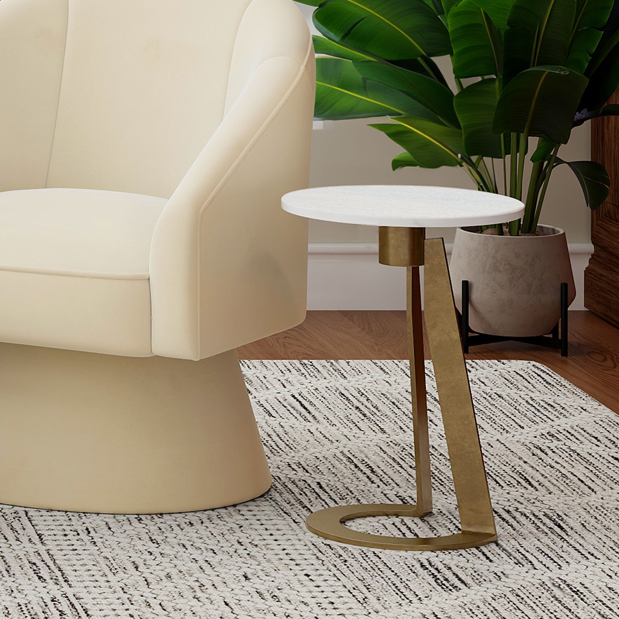 Devas Accent Table in White Marble and Brass