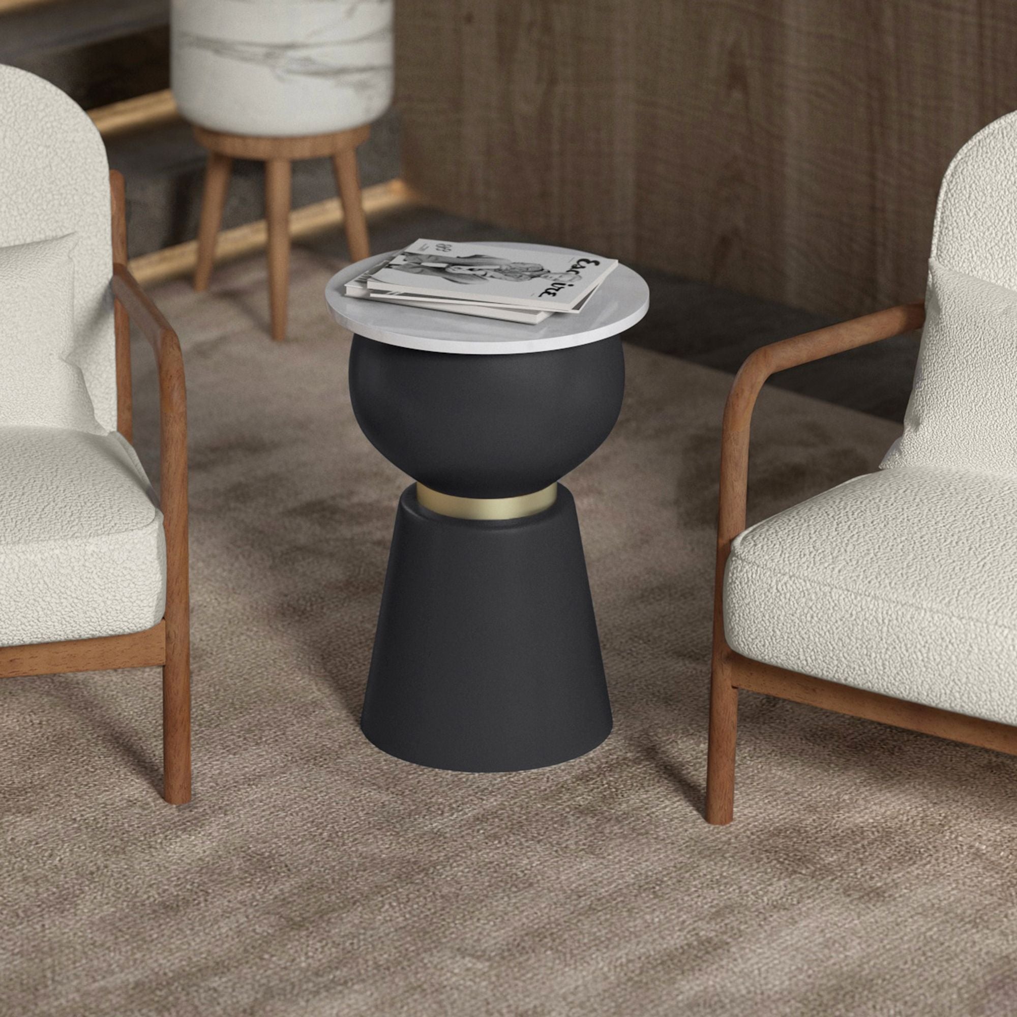 lora Accent Table in Black and White and Brushed Gold
