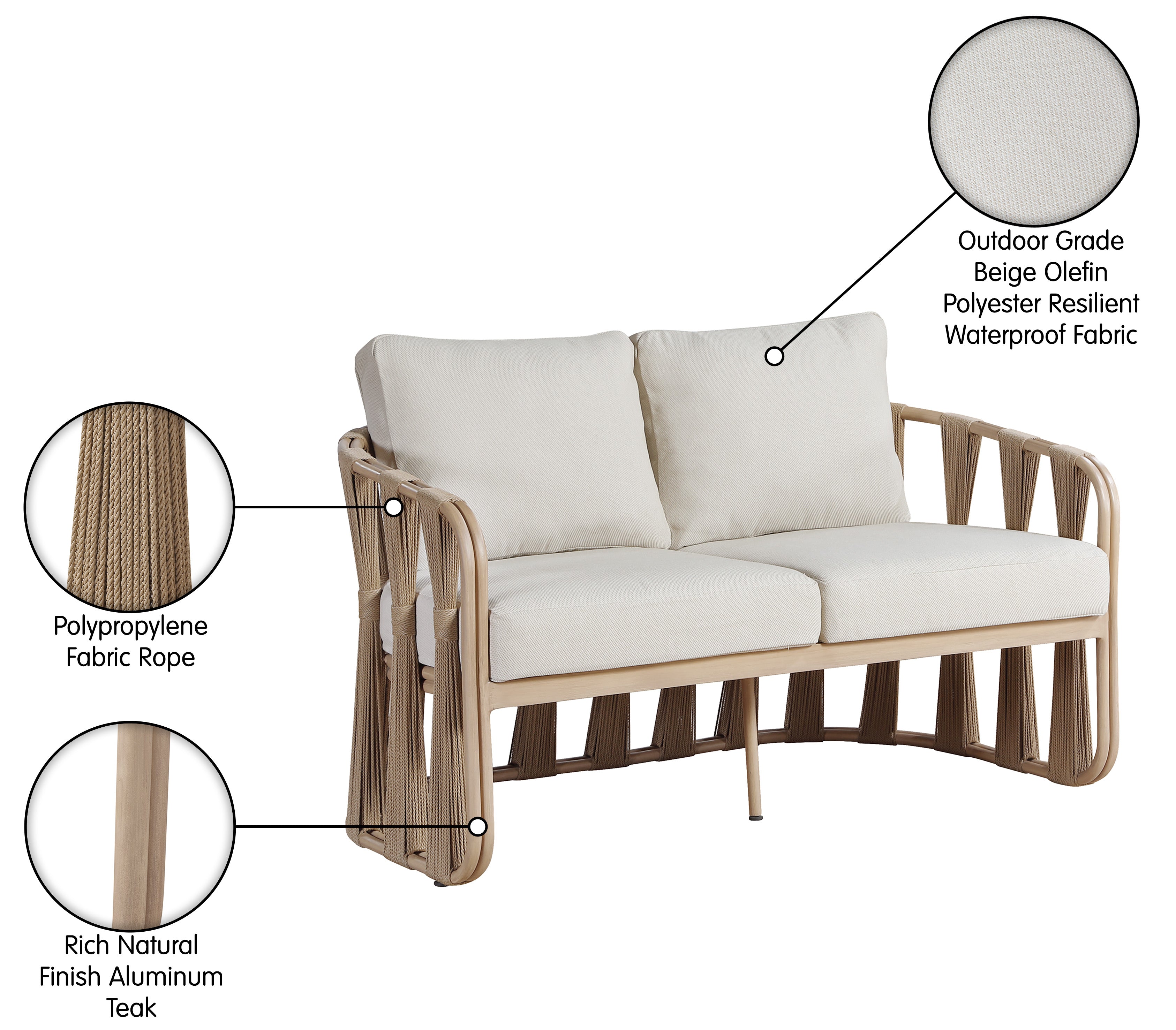 San Pietro Resilient Waterproof Fabric Upholstered Outdoor Patio Loveseat