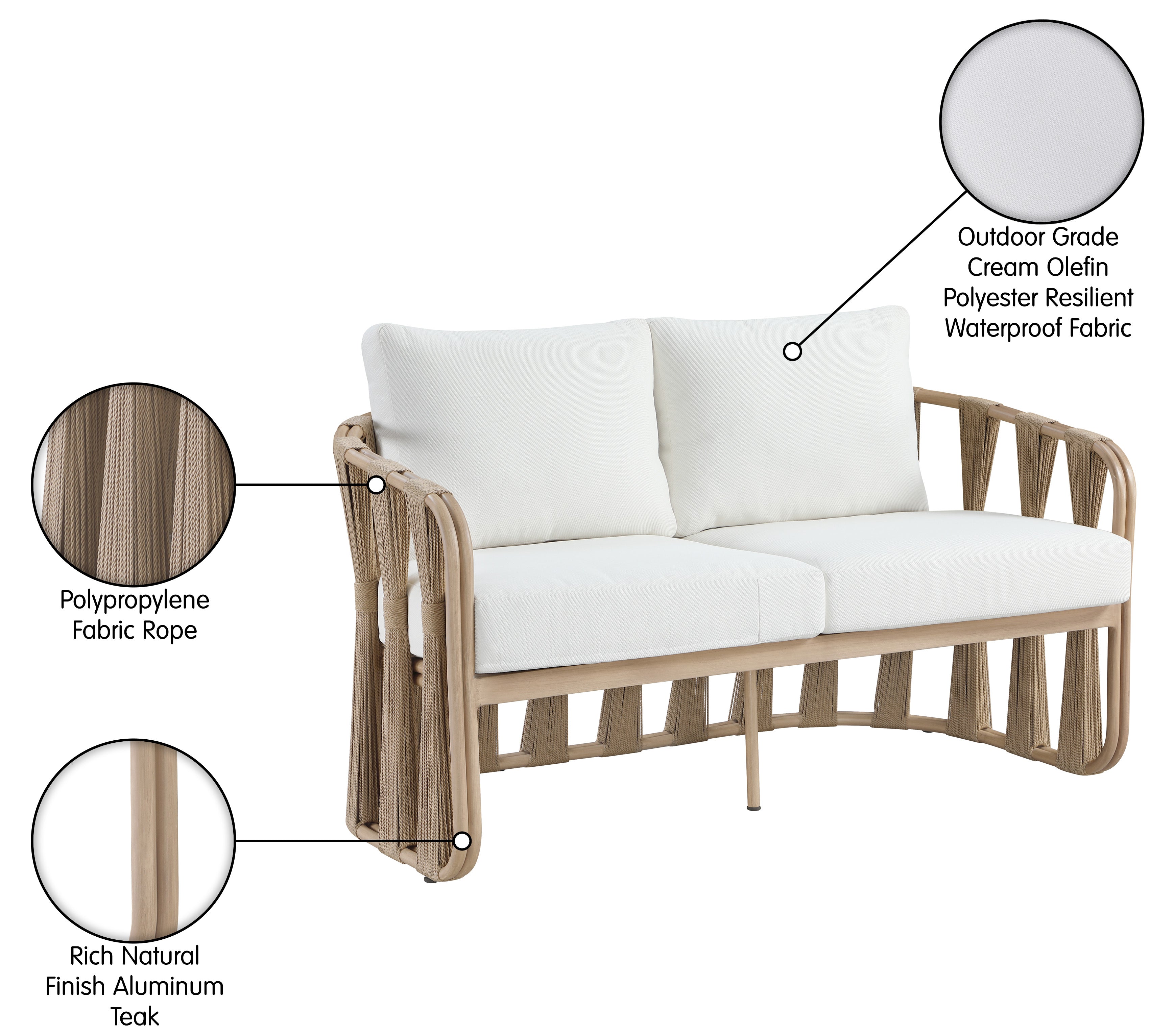San Pietro Resilient Waterproof Fabric Upholstered Outdoor Patio Loveseat