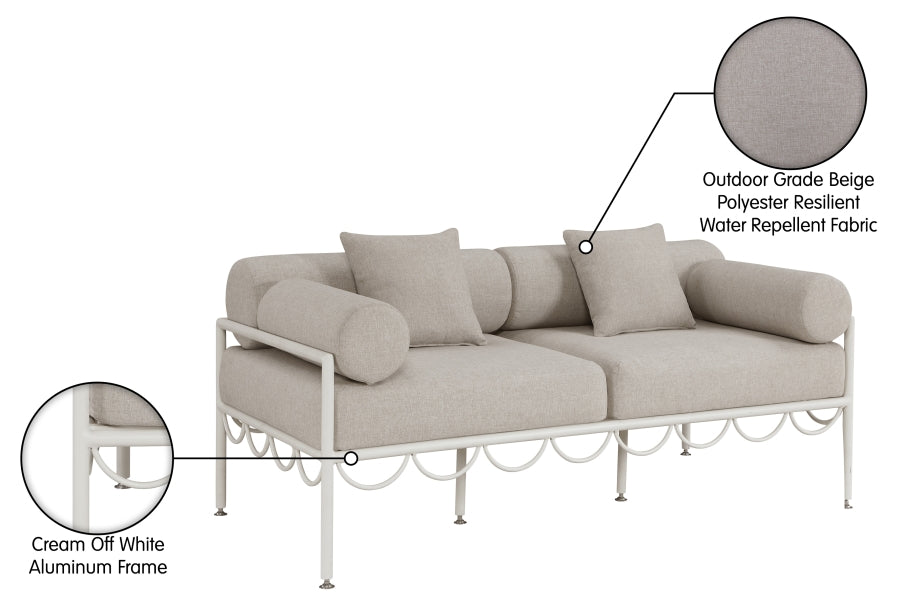 Portofino Resilient Water Repellent Fabric Upholstered Outdoor Patio Loveseat