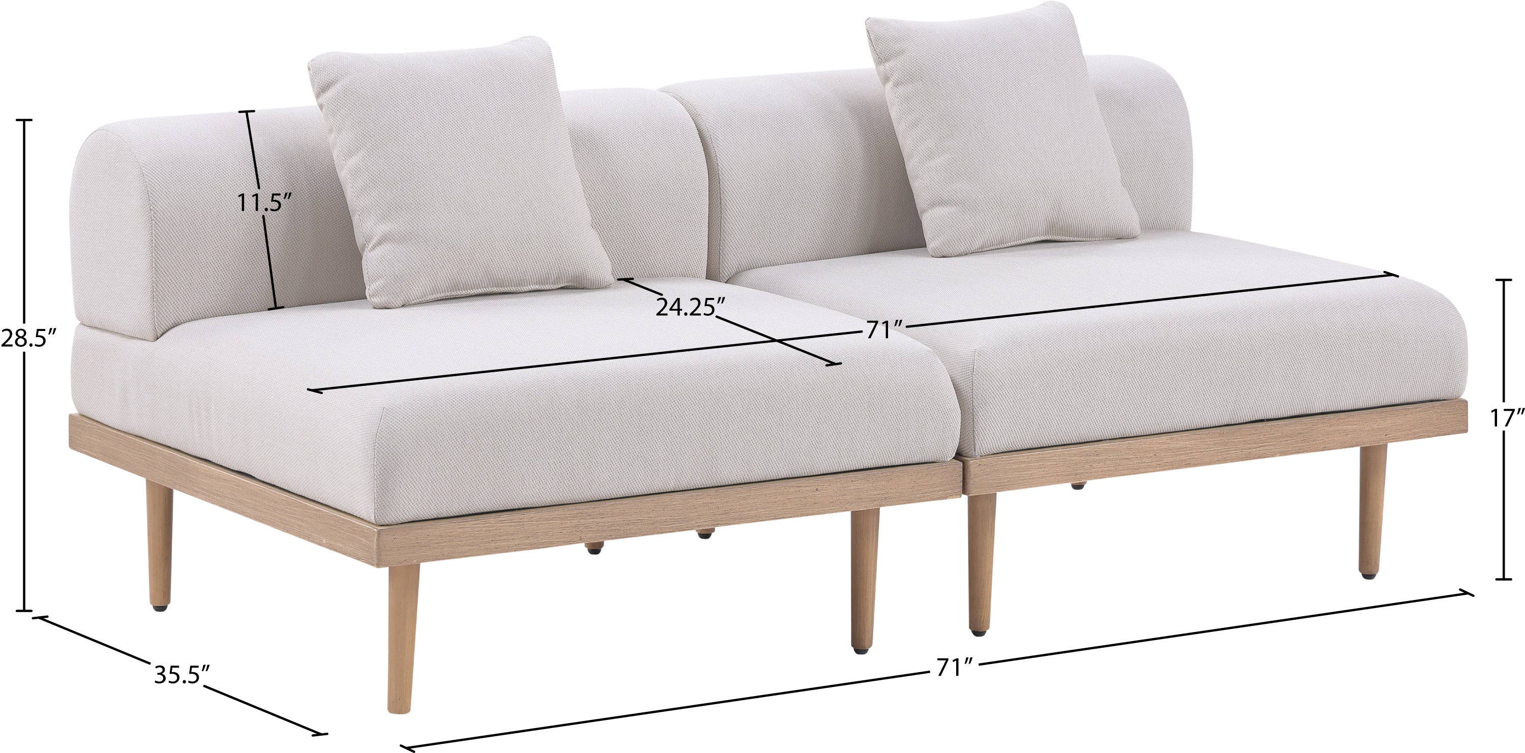 Laguna Resilient Water Resistant Fabric Upholstered Outdoor Patio 2pc. Modular Loveseat