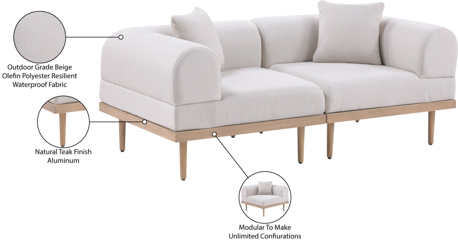Laguna Resilient Water Resistant Fabric Upholstered Outdoor Patio 2pc. Modular Loveseat