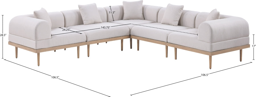 Laguna 106.5" Resilient Water Resistant Fabric Upholstered Outdoor Patio 5pc. Modular Sectional
