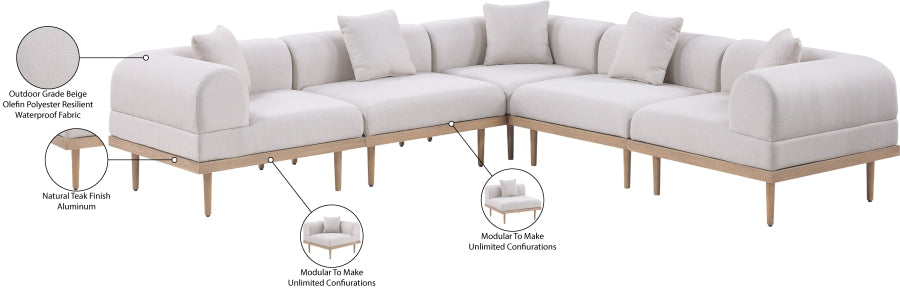 Laguna 106.5" Resilient Water Resistant Fabric Upholstered Outdoor Patio 5pc. Modular Sectional
