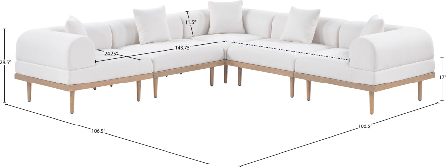 Laguna 106.5" Resilient Water Resistant Fabric Upholstered Outdoor Patio 5pc. Modular Sectional