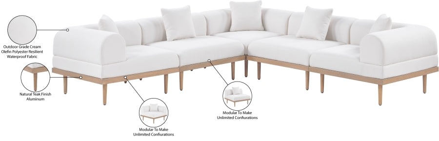 Laguna 106.5" Resilient Water Resistant Fabric Upholstered Outdoor Patio 5pc. Modular Sectional