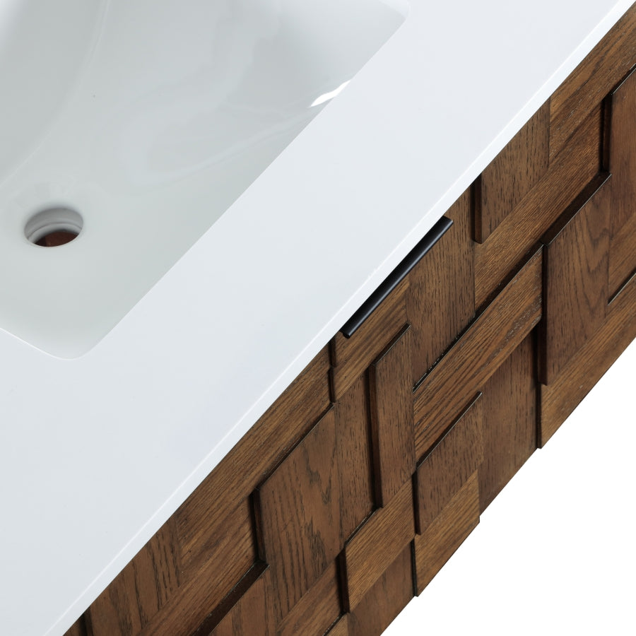 Leonardo White Engineered Stone And Solid Wood Wall Mounted Bathroom Vanity