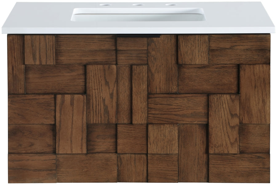 Leonardo White Engineered Stone And Solid Wood Wall Mounted Bathroom Vanity