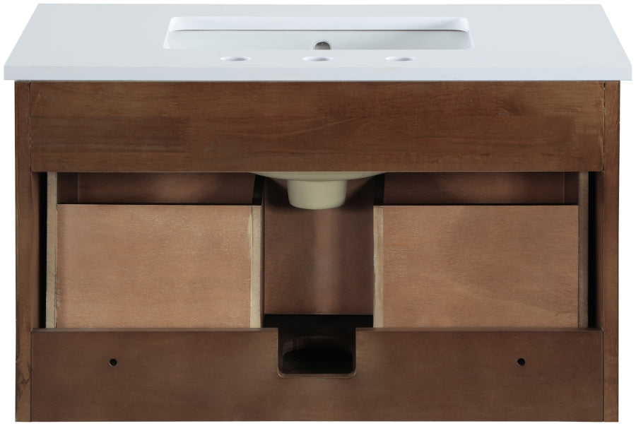 Leonardo White Engineered Stone And Solid Wood Wall Mounted Bathroom Vanity