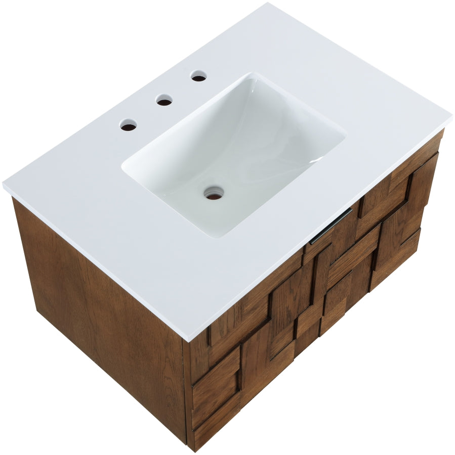 Leonardo White Engineered Stone And Solid Wood Wall Mounted Bathroom Vanity