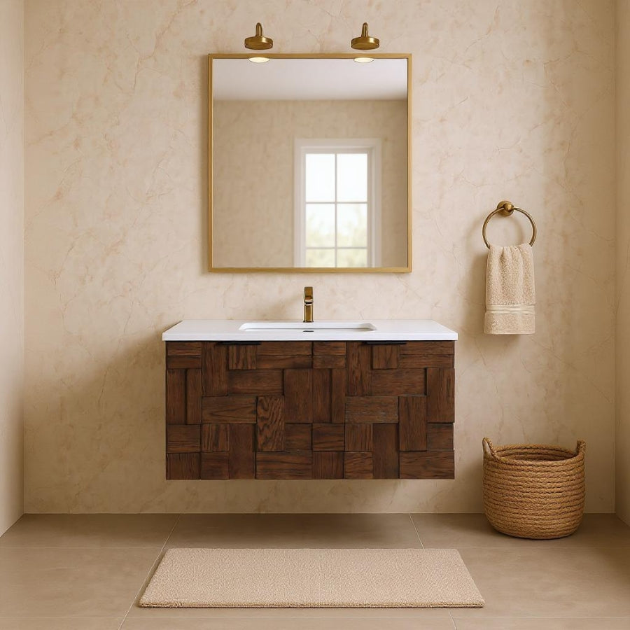 Meuble-lavabo mural pour salle de bain avec lavabo inclus