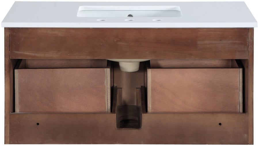 Leonardo White Engineered Stone And Solid Wood Wall Mounted Bathroom Vanity