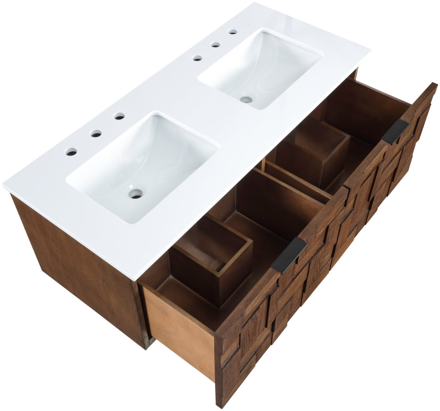 Leonardo White Engineered Stone And Solid Wood Wall Mounted Bathroom Vanity
