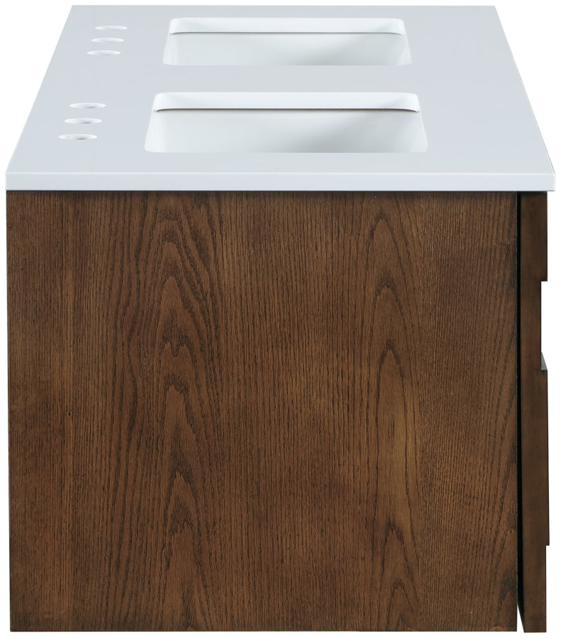 Leonardo White Engineered Stone And Solid Wood Wall Mounted Bathroom Vanity