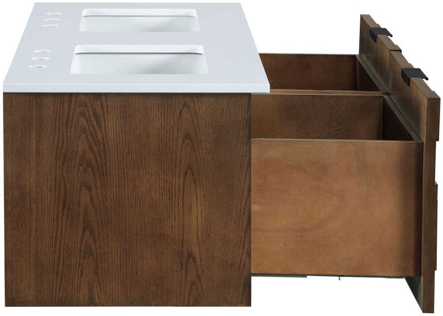 Leonardo White Engineered Stone And Solid Wood Wall Mounted Bathroom Vanity