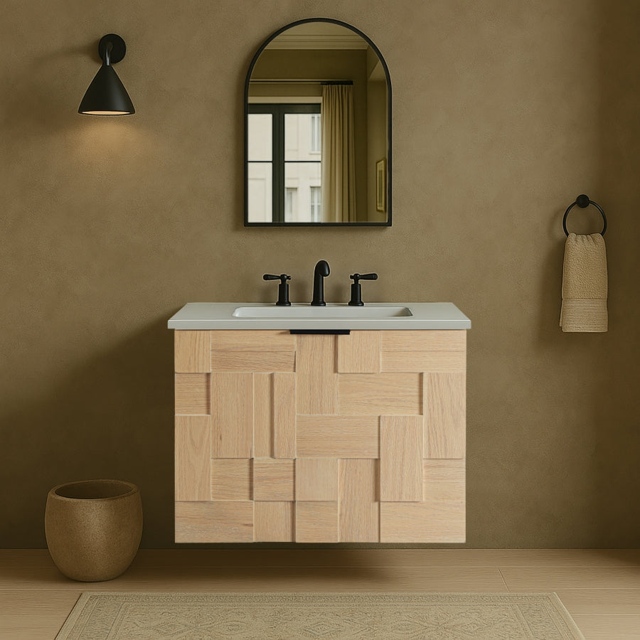 Meuble-lavabo mural pour salle de bain avec lavabo inclus