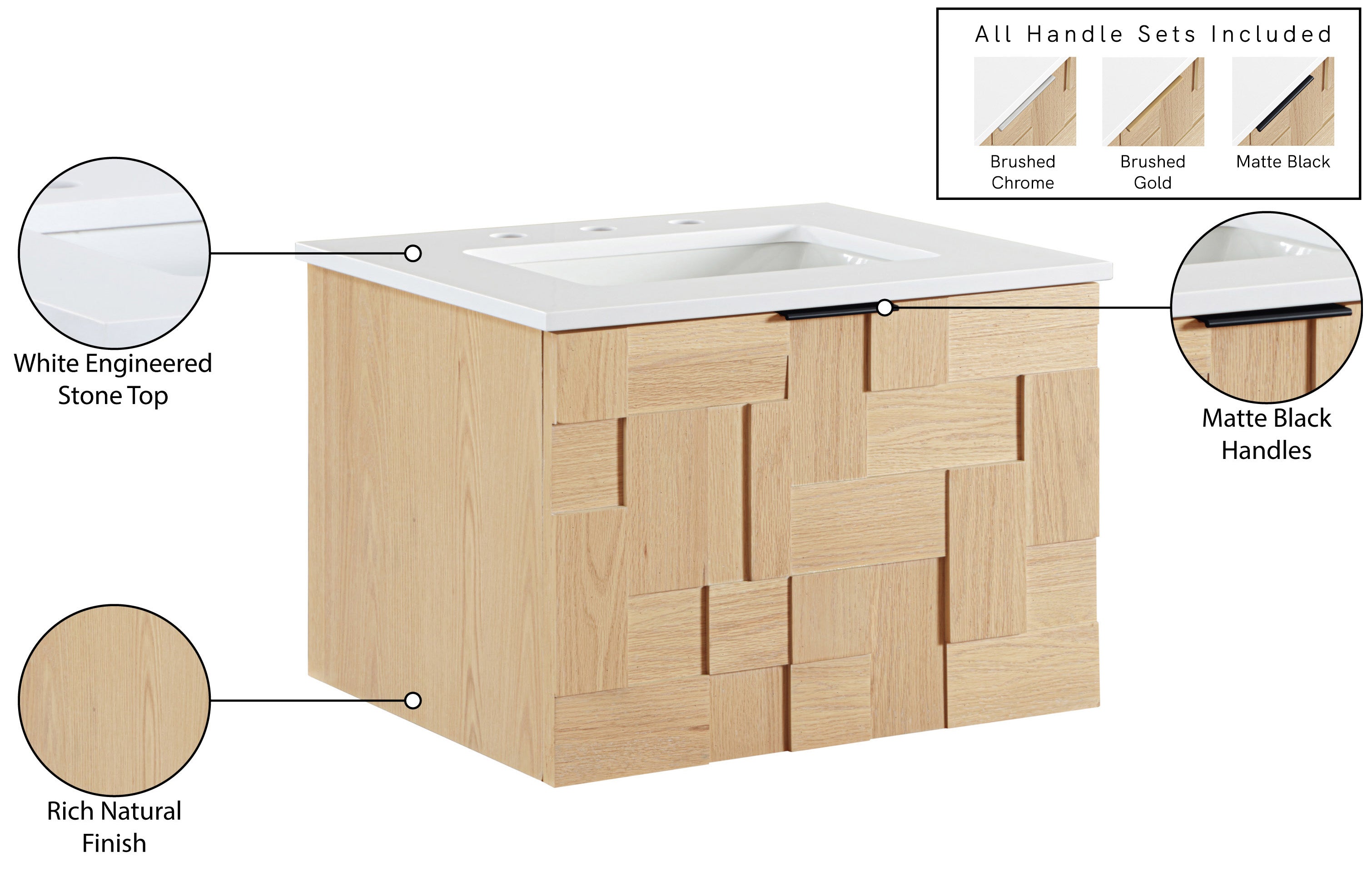 Meuble-lavabo mural pour salle de bain avec lavabo inclus