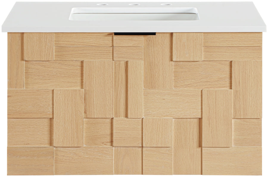 Leonardo White Engineered Stone And Solid Wood Wall Mounted Bathroom Vanity