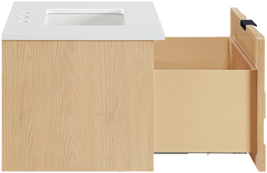 Leonardo White Engineered Stone And Solid Wood Wall Mounted Bathroom Vanity