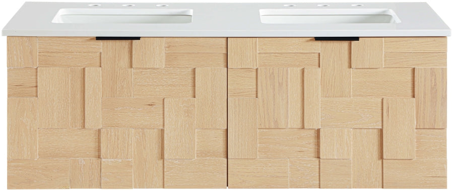 Leonardo White Engineered Stone And Solid Wood Wall Mounted Bathroom Vanity