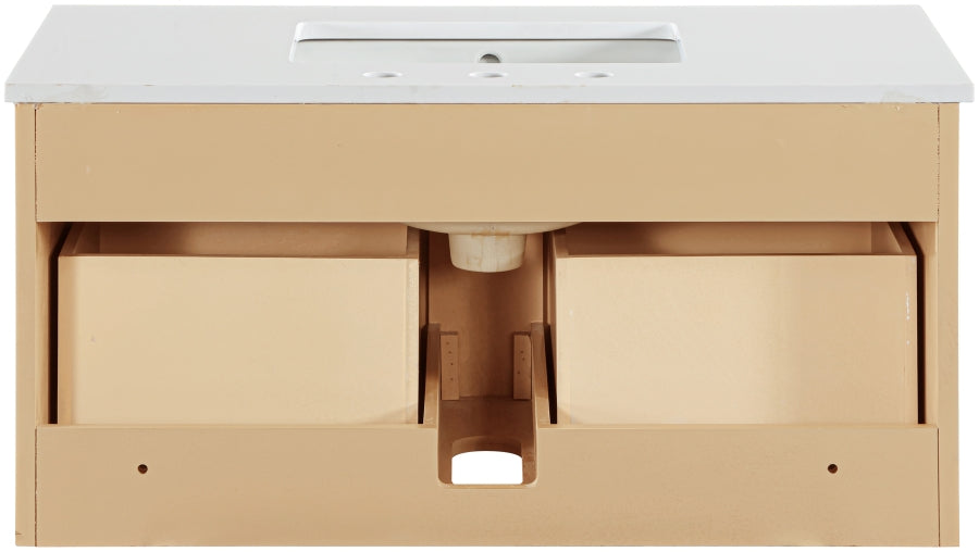 Leonardo White Engineered Stone And Solid Wood Wall Mounted Bathroom Vanity