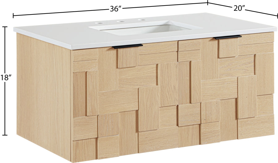 Leonardo White Engineered Stone And Solid Wood Wall Mounted Bathroom Vanity