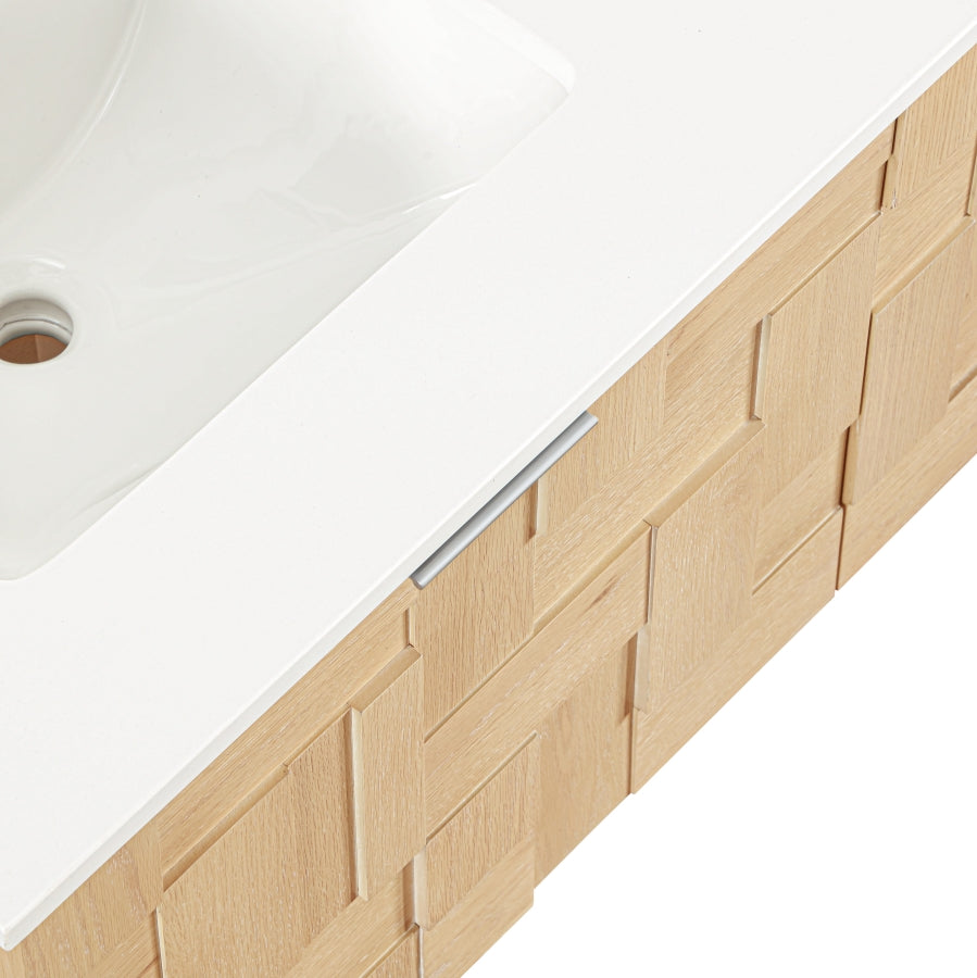 Leonardo White Engineered Stone And Solid Wood Wall Mounted Bathroom Vanity