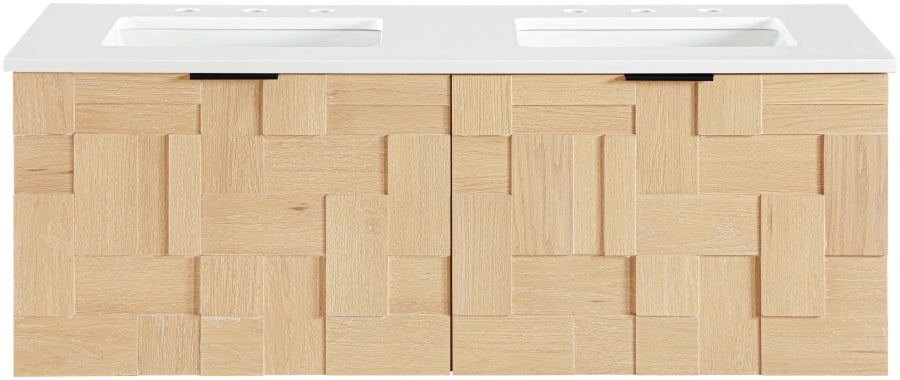 Leonardo White Engineered Stone And Solid Wood Wall Mounted Bathroom Vanity