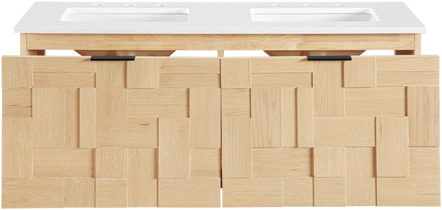 Leonardo White Engineered Stone And Solid Wood Wall Mounted Bathroom Vanity