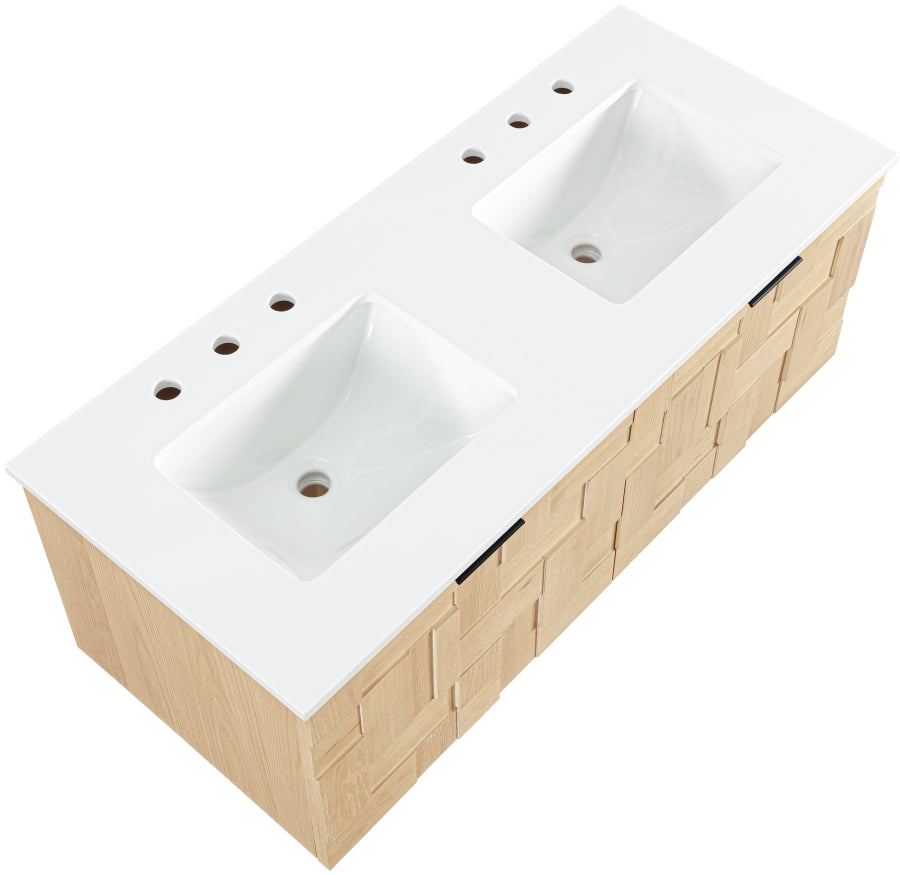 Leonardo White Engineered Stone And Solid Wood Wall Mounted Bathroom Vanity