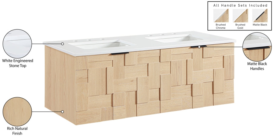 Leonardo White Engineered Stone And Solid Wood Wall Mounted Bathroom Vanity