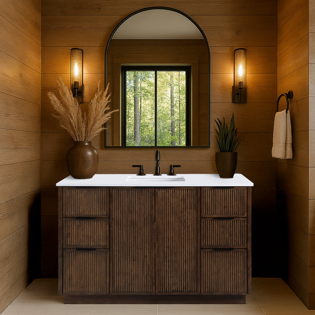 Willard 48" White Engineered Stone And Solid Wood Bathroom Vanity