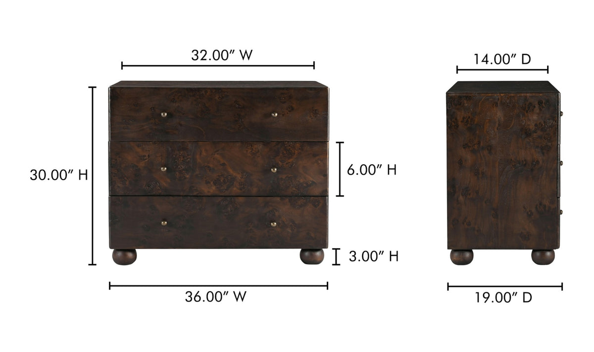 York 3 Drawer Nightstand