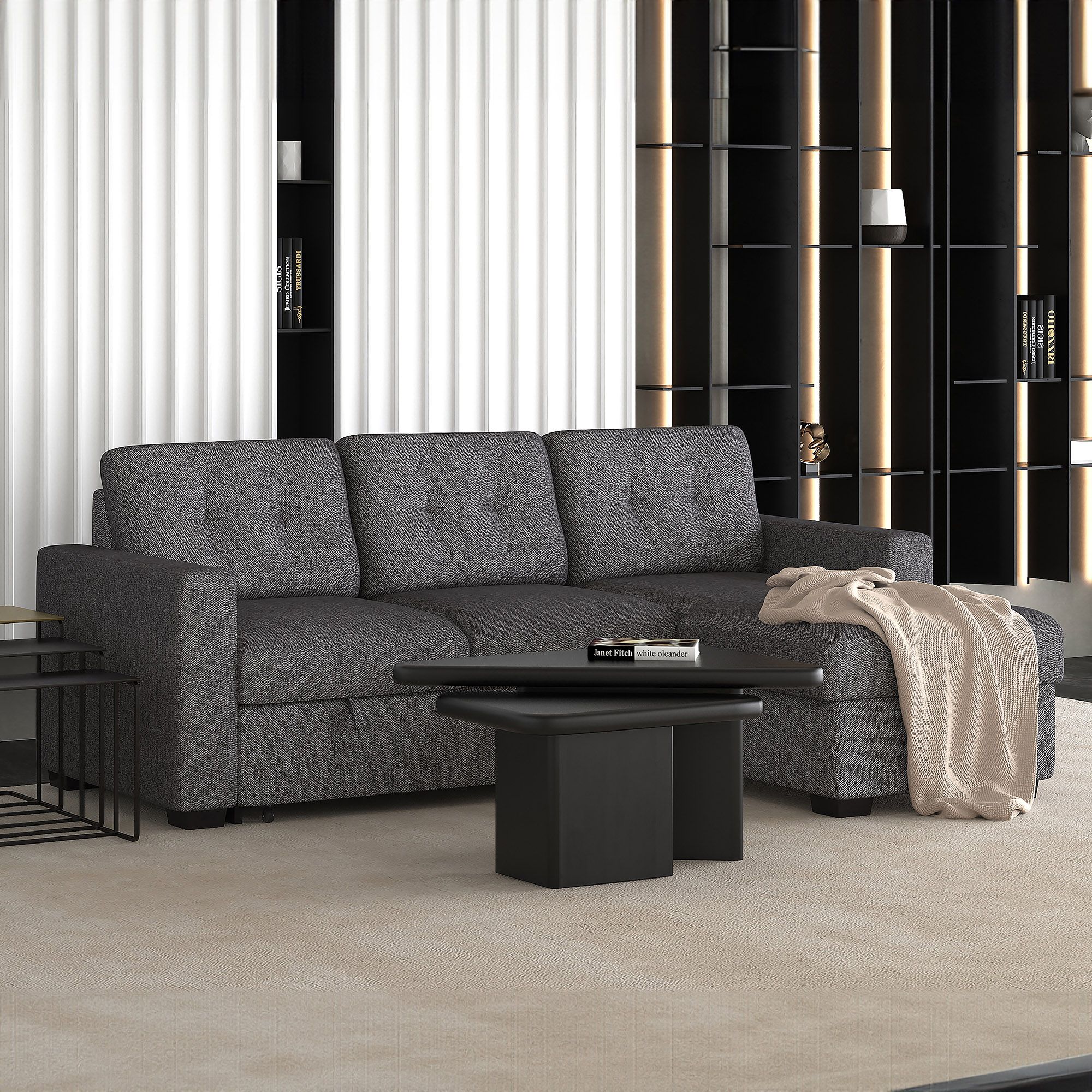 Tyson 93" Sectional Sofa w/Bed & Storage in Charcoal