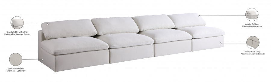 Serene Linen Textured Fabric Deluxe Comfort Modular Armless Sofa