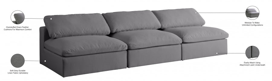 Serene Linen Textured Fabric Deluxe Comfort Modular Armless Sofa