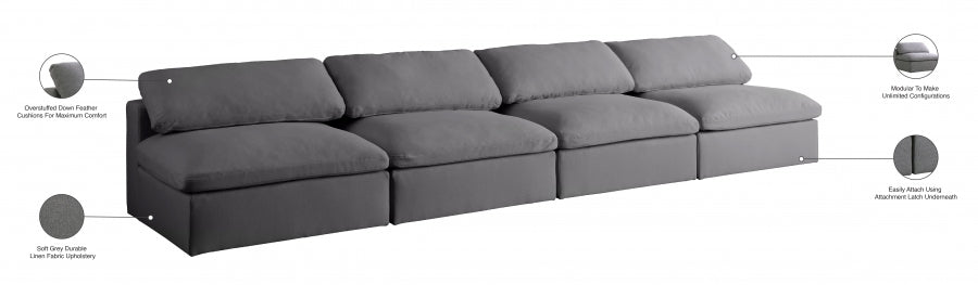 Serene Linen Textured Fabric Deluxe Comfort Modular Armless Sofa