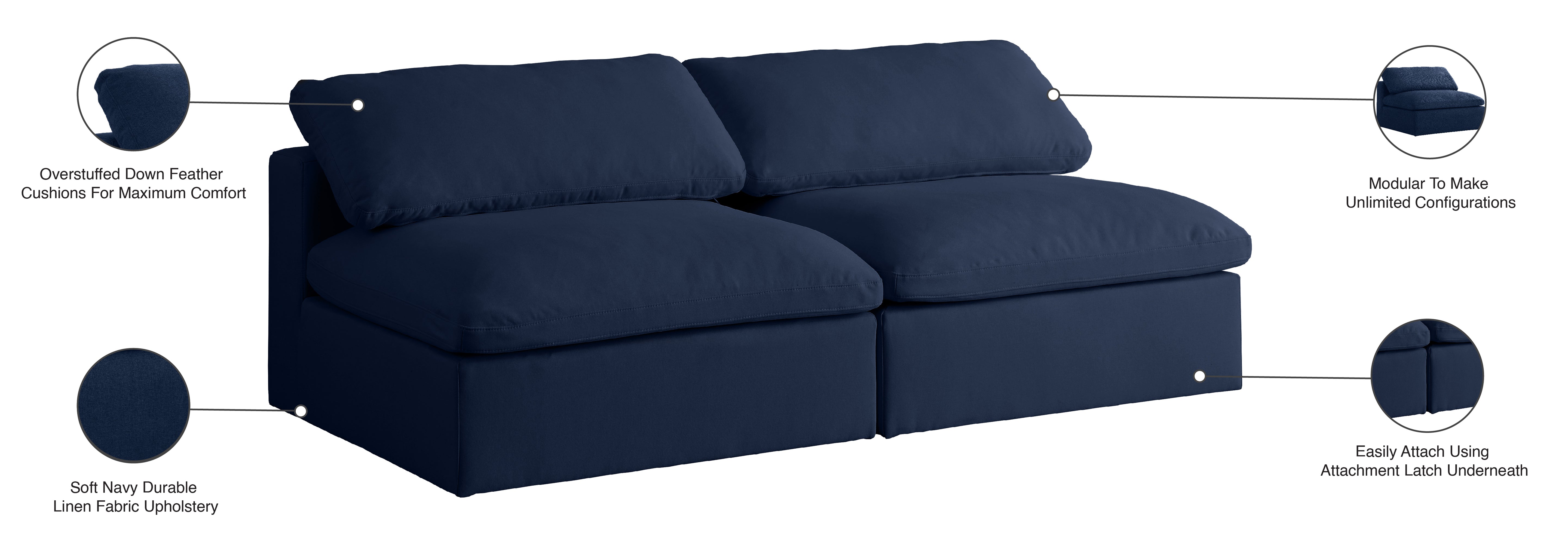 Serene Linen Textured Fabric Deluxe Comfort Modular Armless Sofa